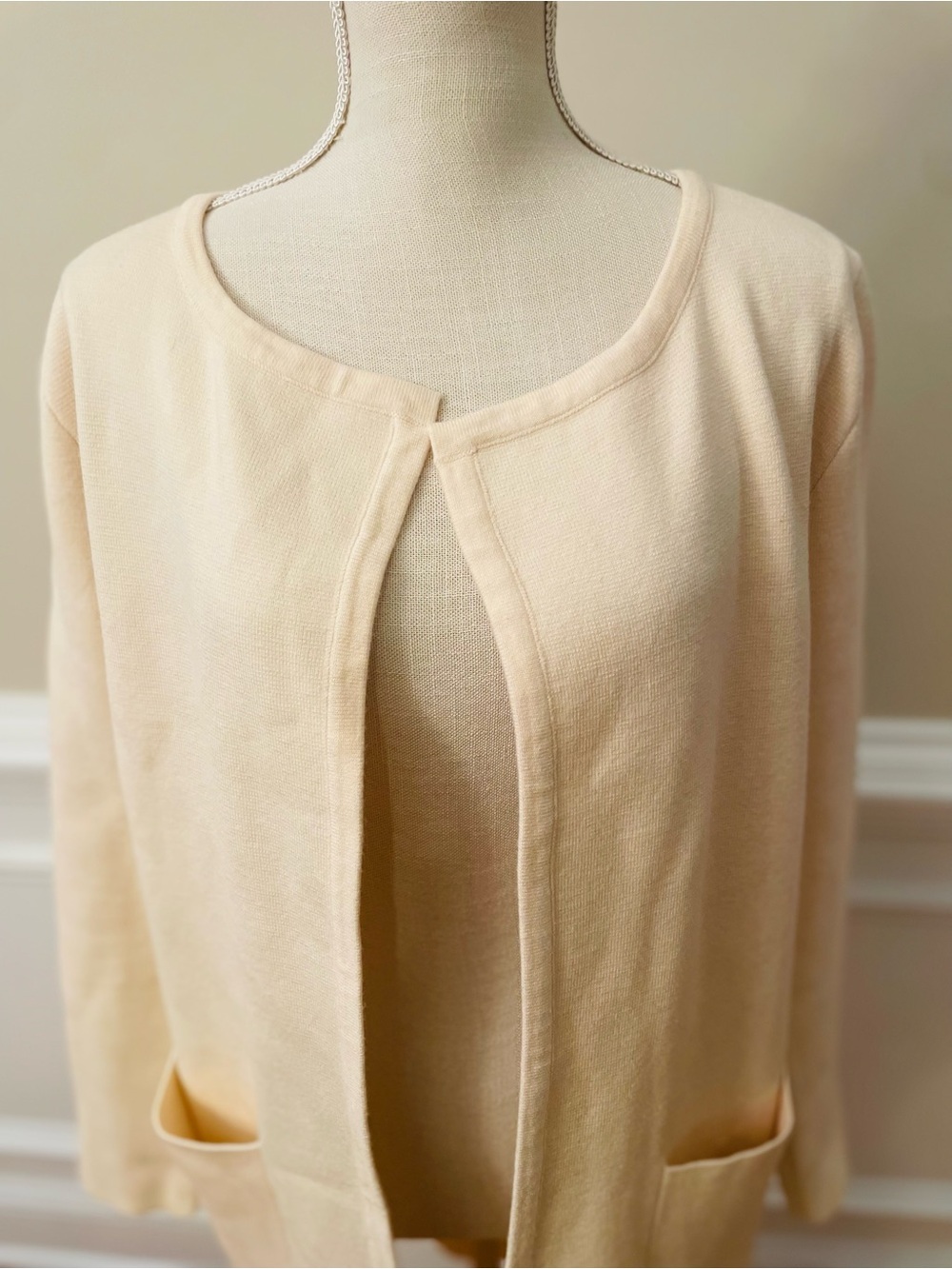 Anrabess Women’s Long Sleeve Knit Open Front Draped Cream Beige Cardigan Sz Med - Picture 3 of 9